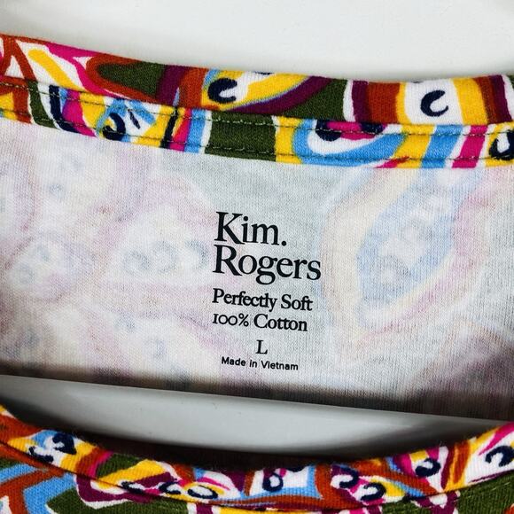 Kim Rogers Sz Large Floral Print Perfectly Soft Long Sleeve Tee Top 100% Cotton - Picture 3 of 4